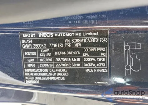 2024 Ineos Automotive Limited Grenadier z USA, uszkodzony, nr VIN SC6GM1CA0RF017843